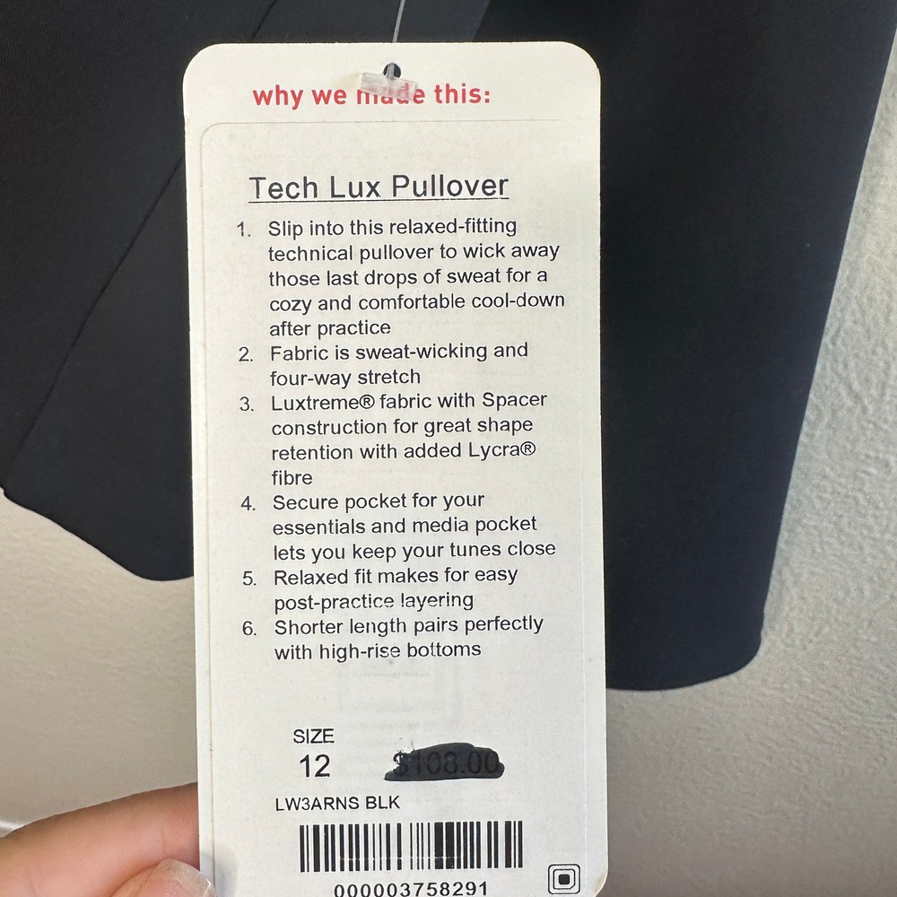 Lululemon Tech Lux Pullover Black Cropped Hoodie LW3ARNS Size 12 NWT - Picture 5 of 10